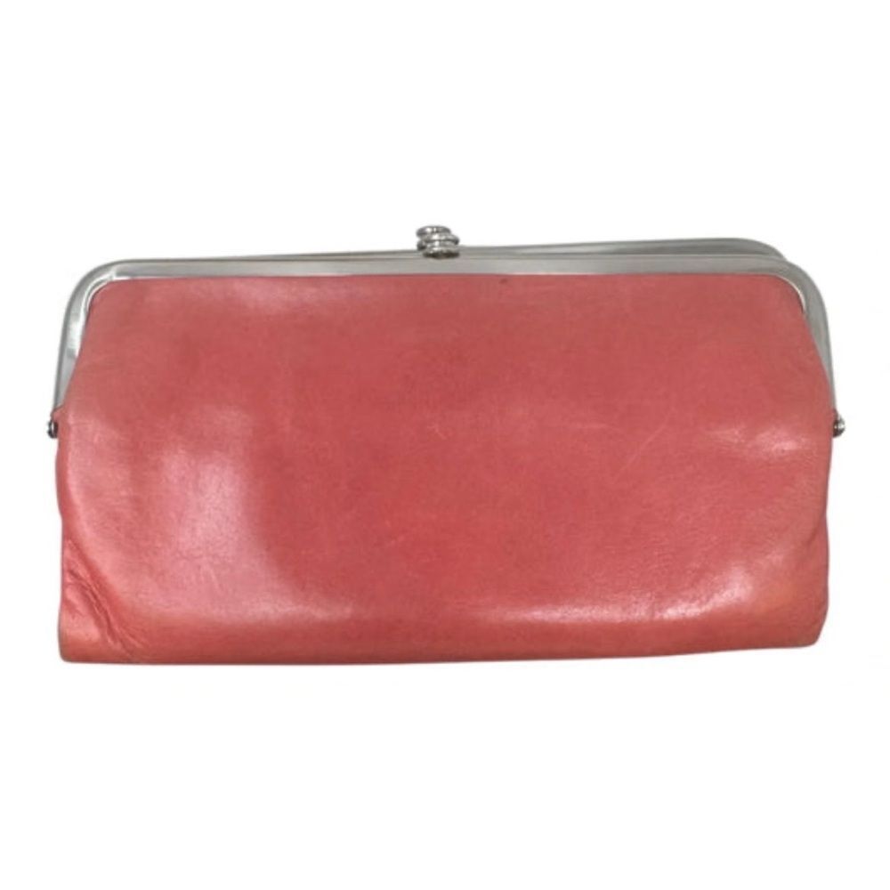 Hobo Lauren peach leather double frame clutch/wallet
